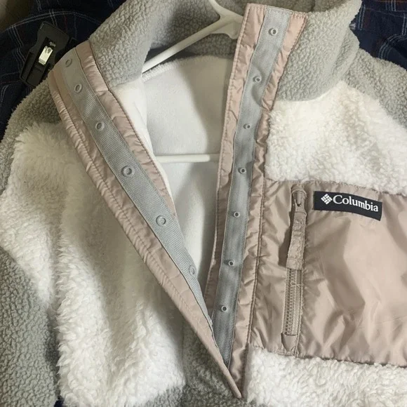Columbia Womens Sherpa 1/4 Snap Crop Fleece Pullover Tan White Soft Warm Small - Picture 8 of 8